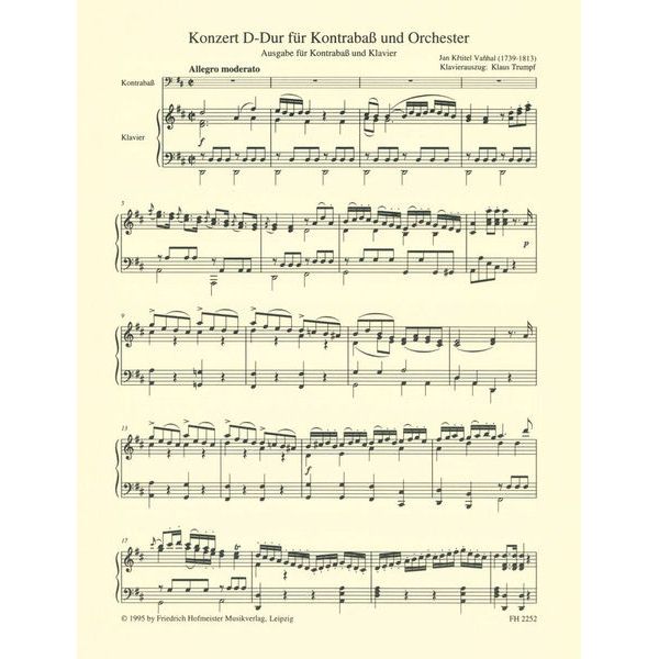 Friedrich Hofmeister Verlag Vanhal Concert D-Dur Kontrabas