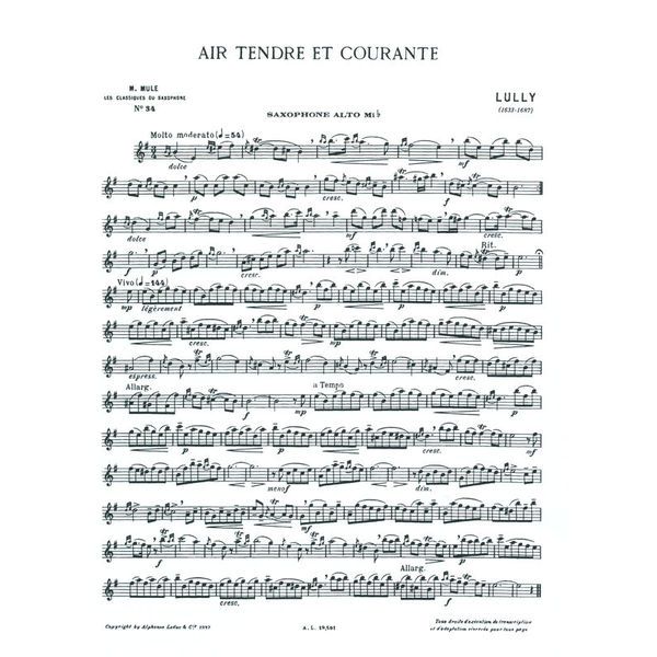 Alphonse Leduc Lully Air Tendre Et Courante