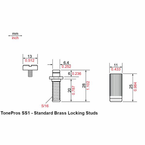 TonePros SS1 G Brass Locking Studs