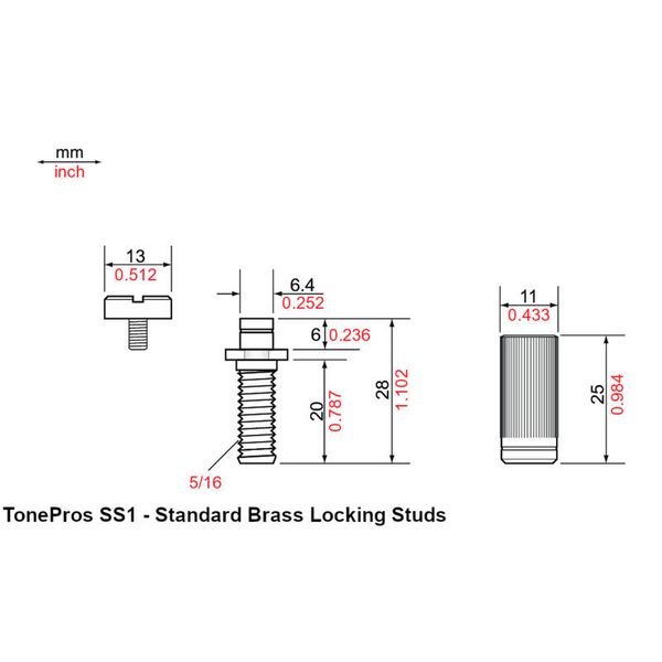 TonePros SS1 C Brass Locking Studs