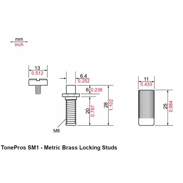 TonePros SM1 N Metric Brass Studs