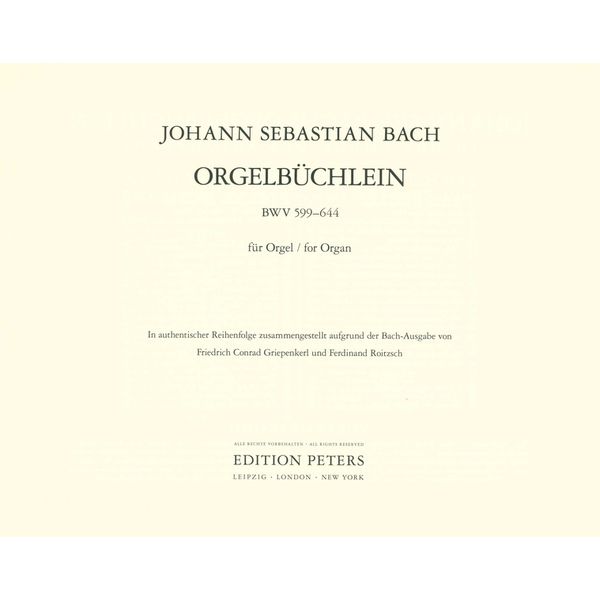 Edition Peters Bach Orgelbüchlein