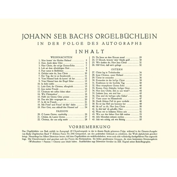 Edition Peters Bach Orgelbüchlein