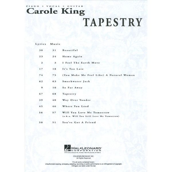 Hal Leonard Carole King Tapestry