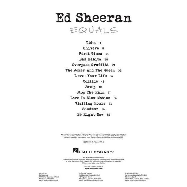 Hal Leonard Ed Sheeran Equals Piano