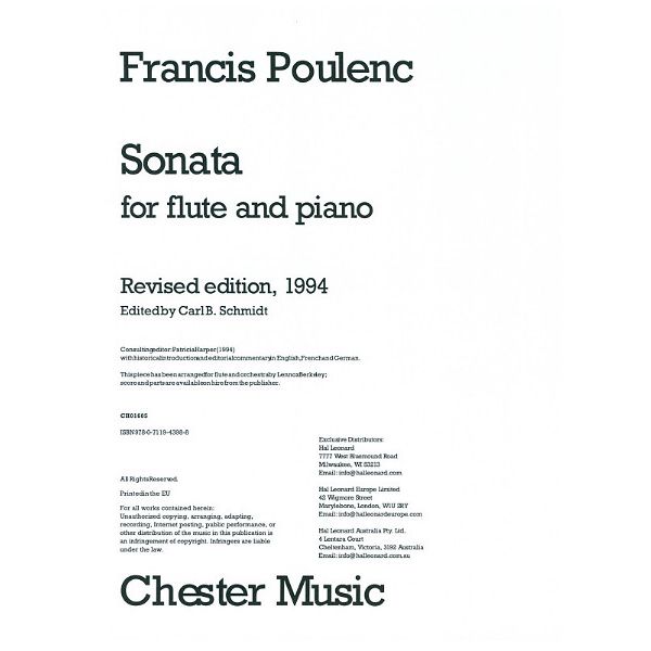 Chester Music Poulenc Sonata Flute And Piano