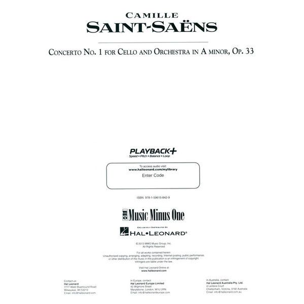 Music Minus One Saint-Saëns Cello Concerto No1