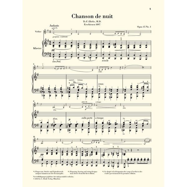 Henle Verlag Elgar Chanson De Nuit/De Matin