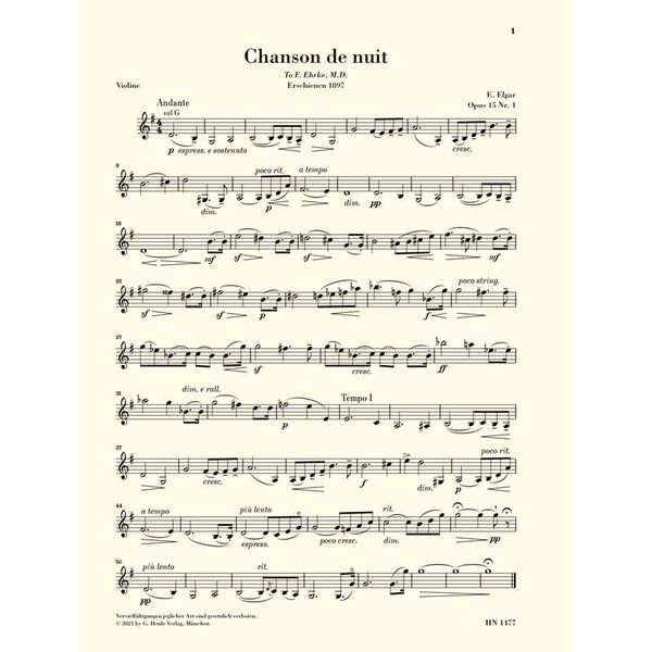 Henle Verlag Elgar Chanson De Nuit/De Matin