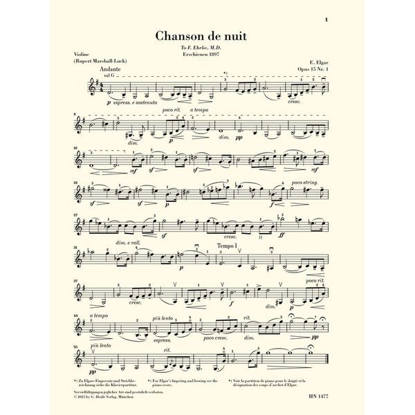 Henle Verlag Elgar Chanson De Nuit/De Matin