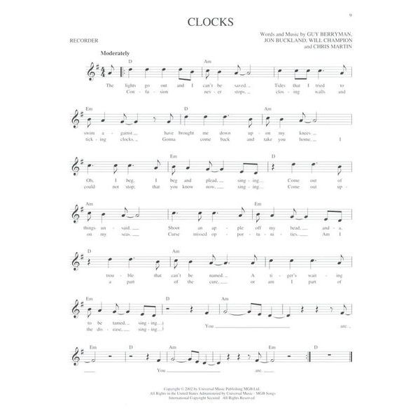 Hal Leonard Easy Pop Melodies Recorder