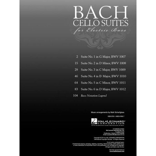 Hal Leonard Bach Cello Suites Bass Guitar
