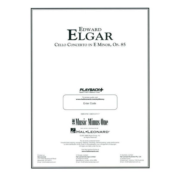 Music Minus One Elgar Cello Concerto op.85