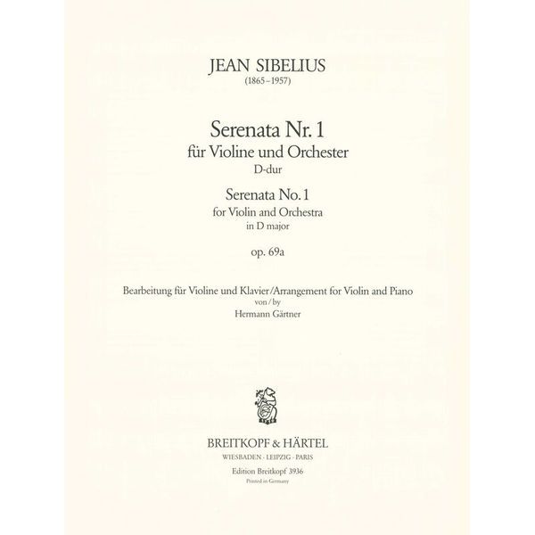 Breitkopf & Härtel Sibelius Serenata D-Dur Violin