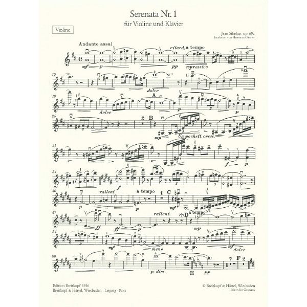 Breitkopf & Härtel Sibelius Serenata D-Dur Violin