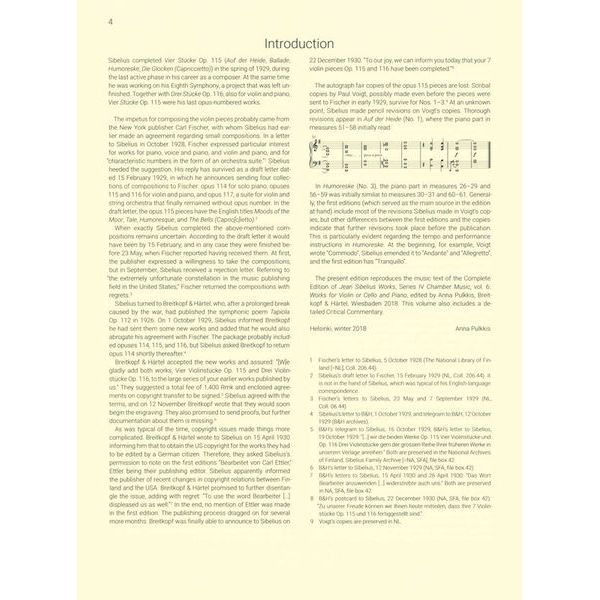 Breitkopf & Härtel Sibelius 4 Stücke Violine