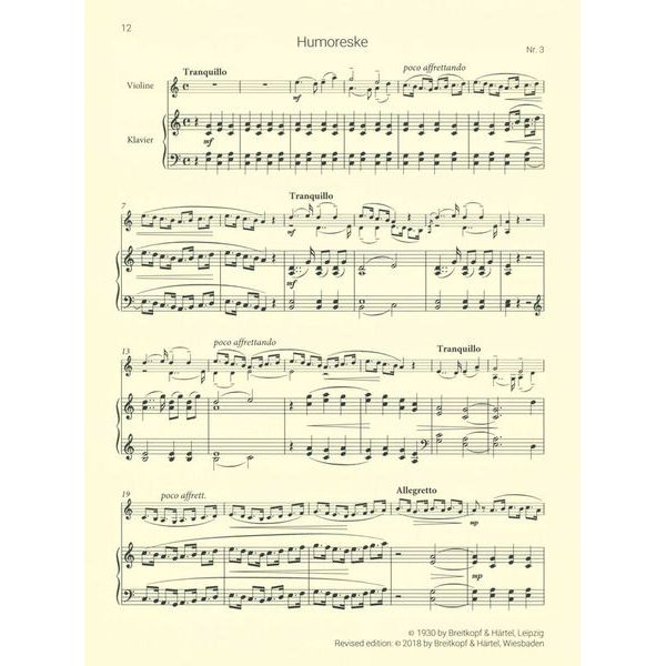 Breitkopf & Härtel Sibelius 4 Stücke Violine