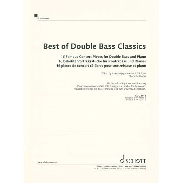 Schott Best Of Double Bass Classics
