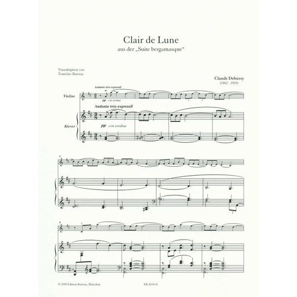 Edition Butorac Debussy Clair de Lune Violin