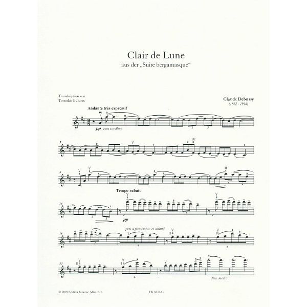 Edition Butorac Debussy Clair de Lune Violin