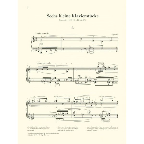 Henle Verlag Schönberg Sechs kleine Klavier