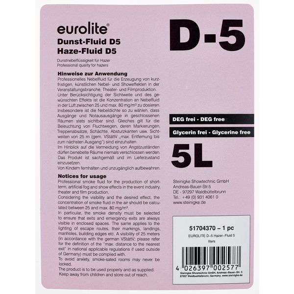 Eurolite D-5 Hazer-Fluid 5L Oil Based