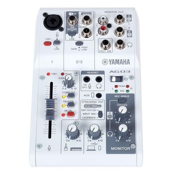 Yamaha AG03 Mk2 3-channel Mixer and USB Audio Interface - White