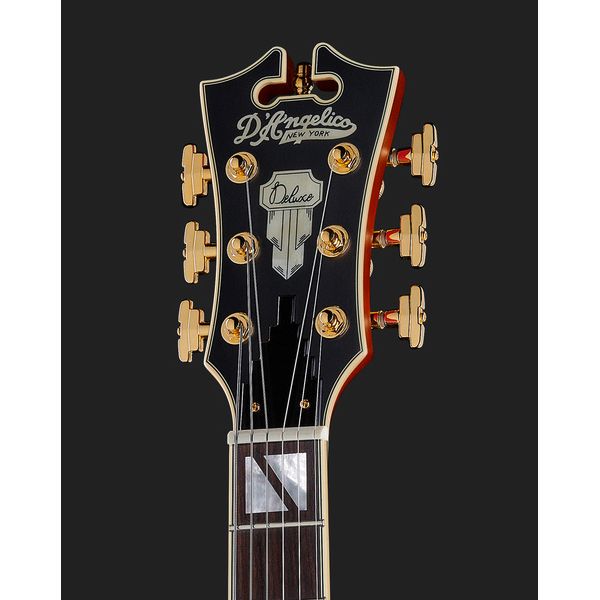 D'Angelico Deluxe Mini DC Stopbar Satin Honey guitare semi-h