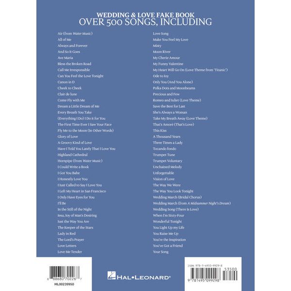Hal Leonard Wedding & Love Fake Book