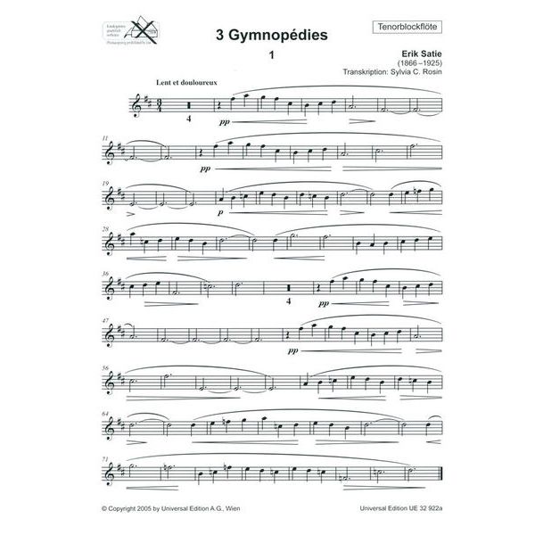 Universal Edition Satie 3 Gymnopédies Recorder