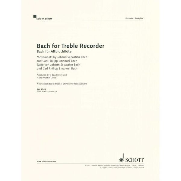 Schott Bach for Alt-Blockflöte