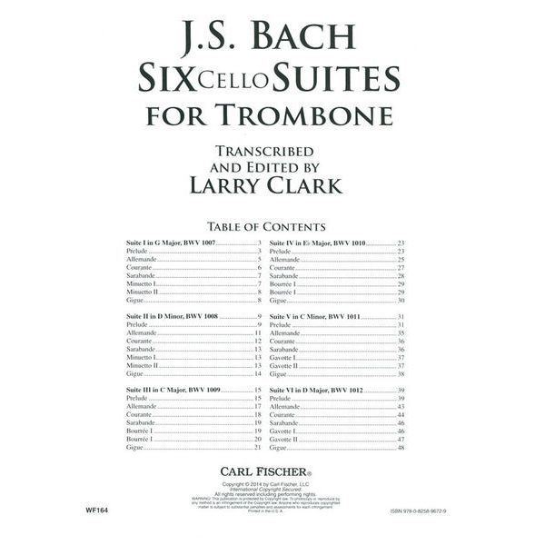 Carl Fischer Bach 6 Suiten Trombone