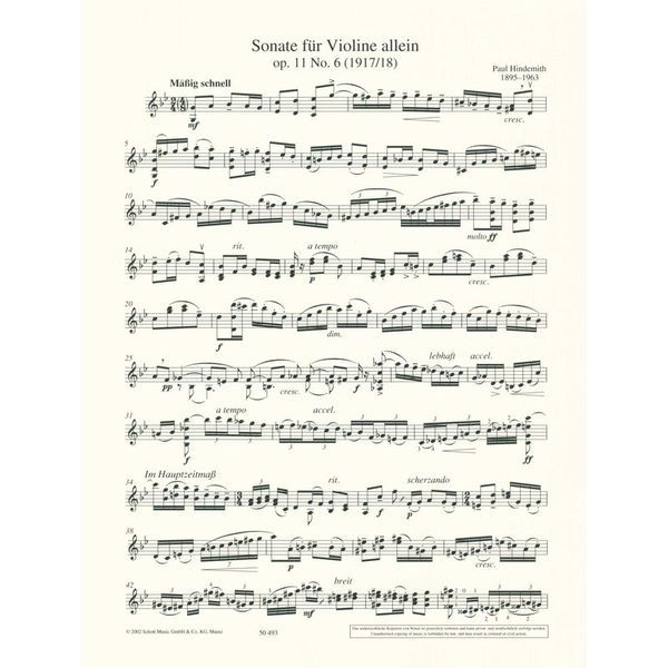 Schott Hindemith Sonate op. 11/6