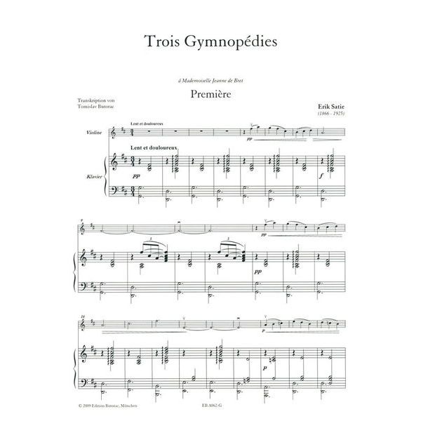 Edition Butorac Satie Trois Gymnopédies Violin