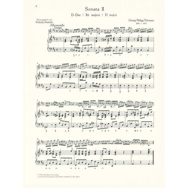 Schott Telemann 6 Sonaten Violine