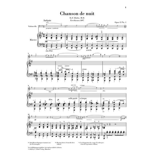 Henle Verlag Elgar Chanson De Nuit Cello