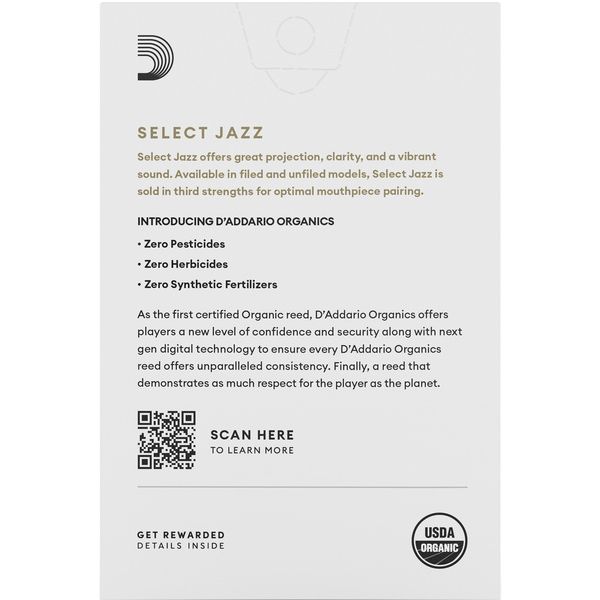 D'Addario - 10 Anches Sax alto Organic Select Jazz, coupe française, force  2 Medium