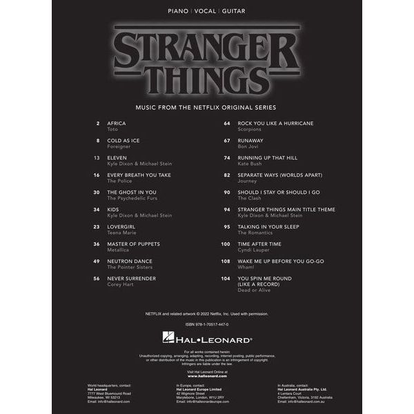 Hal Leonard Stranger Things Piano