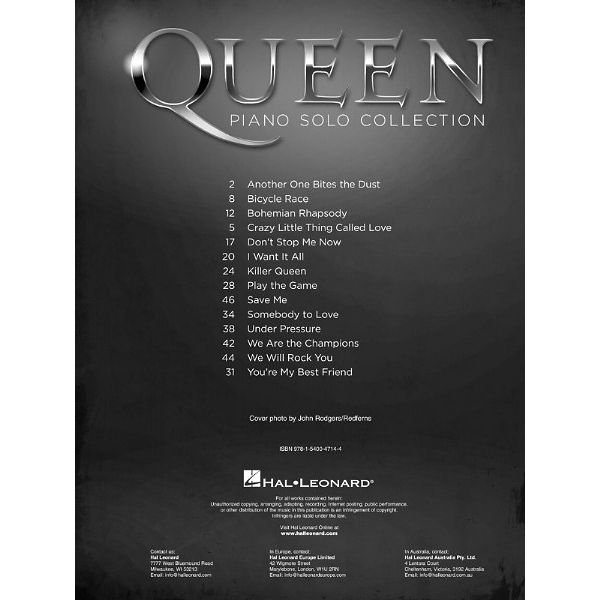 Hal Leonard Queen Piano Solo Collection