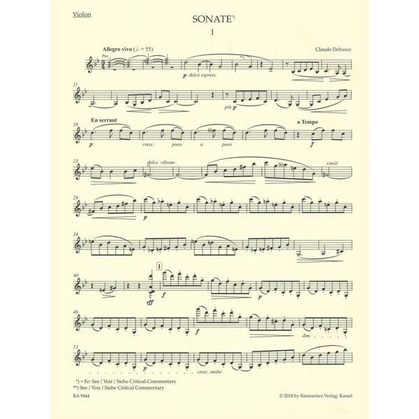 Bärenreiter Debussy Werke Violin Klavier