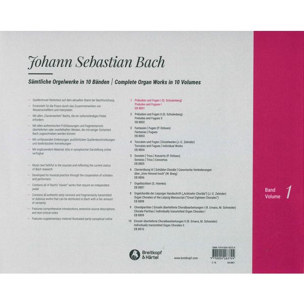 Breitkopf　Complete　Thomann　Härtel　–　Works　Bach　Organ　België