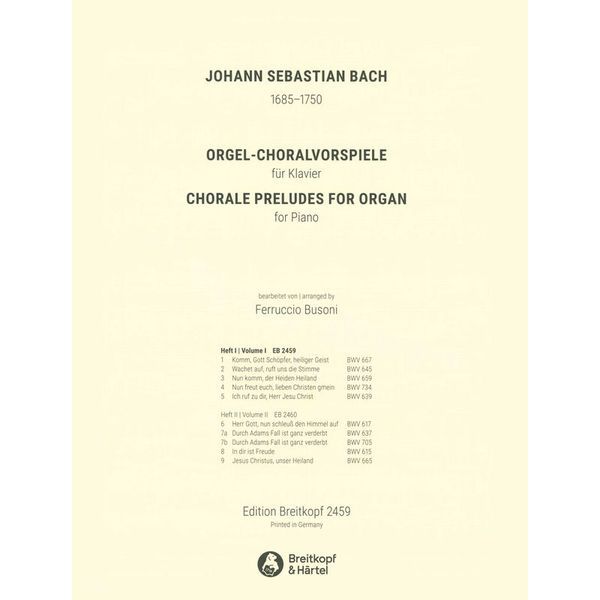 Breitkopf & Härtel Bach Choralvorspiele 1