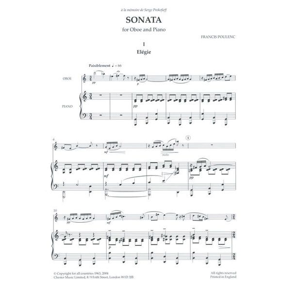 Chester Music Poulenc Sonata For Oboe