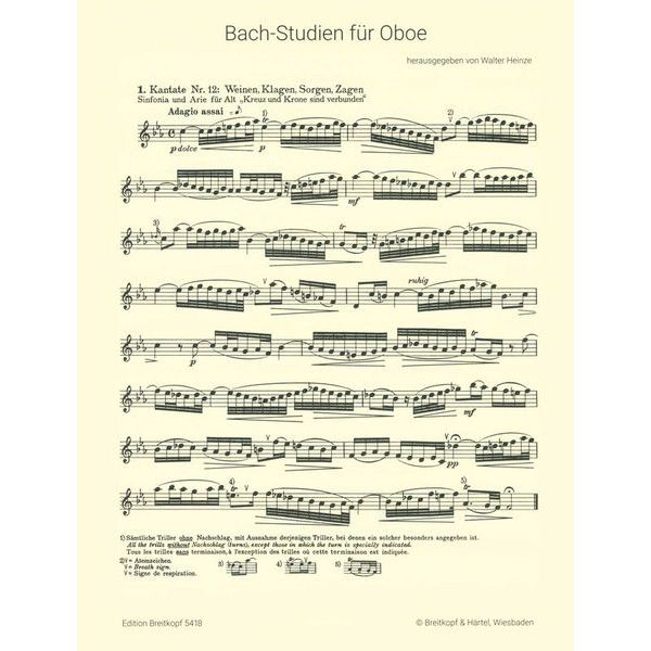 Breitkopf & Härtel Bach-Studien für Oboe 1