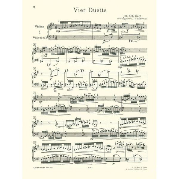 Edition Peters Bach Duette Violine und Cello