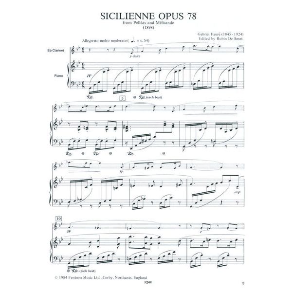 Fentone Music Fauré Sicilienne Clarinet