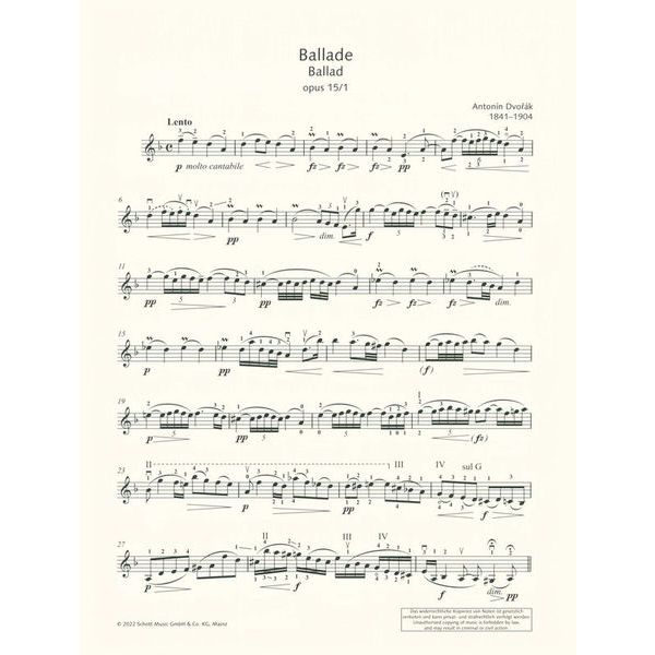 Schott Dvorak Ballade Notturno Violin