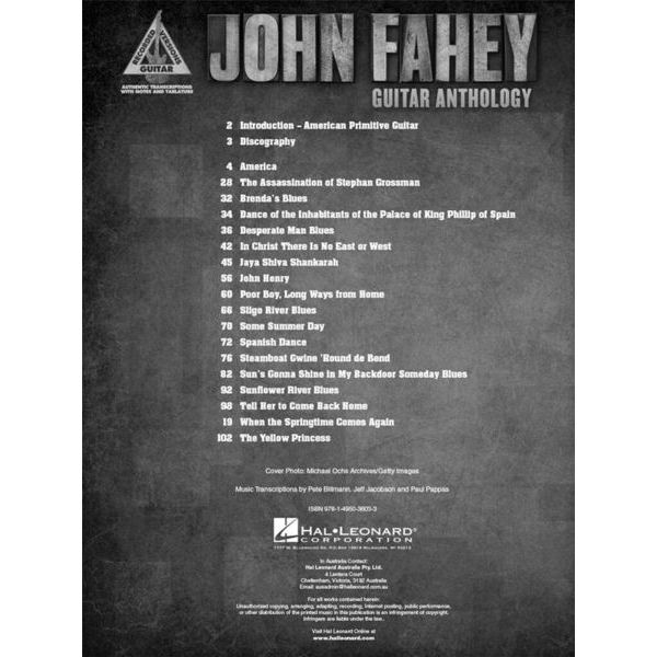 Hal Leonard John Fahey Guitar Anthology