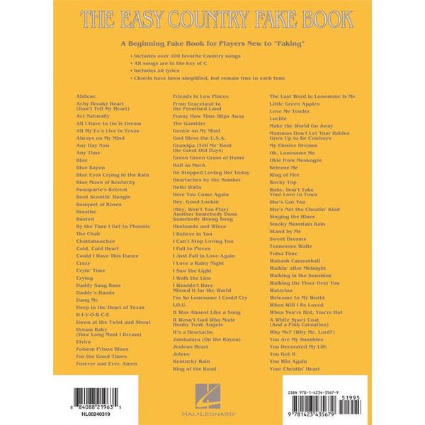 Hal Leonard The Easy Country Fake Book