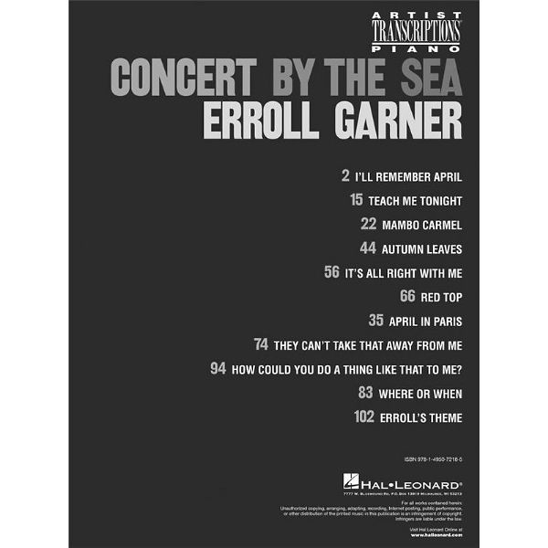 Hal Leonard Erroll Garner Concert by Sea